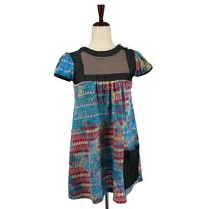 Nuvula Mini‎ Dress XS Artsy Rainbow Short Sleeve Coquette Flirty Cute